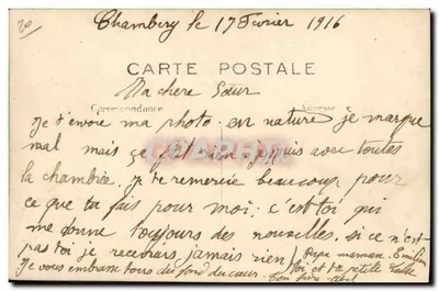 Chamberguy — 17. Februar 1916 — Ansichtskarte mit handschriftlicher Nachricht — Rückseite