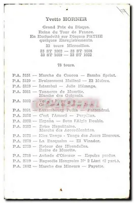 Yvette Horner — Akordeonistka — Płyty Pathé, wydawca Teddy Piazz, Paryż — Rewers