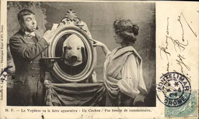 A Vidente vai fazê-lo aparecer: Um Porco! — M. F. — Fototipia Royer e Cie, Nancy