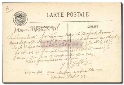 La caccia al « Taube » fatta dagli Alpini — 3a Sezione delle Mitragliatrici — Visé Parigi N° 468 — Verso