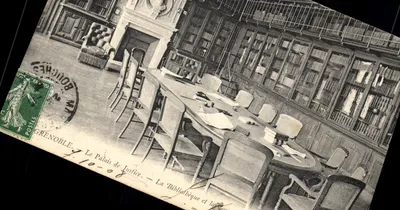 Grenoble — O Palácio de Justiça. — A Biblioteca e a Sala de Audiência — Editor não identificado, número de série não visível
