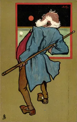 Velho homem com cajado — ilustração — J.V.A.