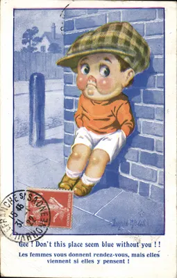Bilhete postal antigo Fantasia Ilustrador Criança Donald Mc Gill
