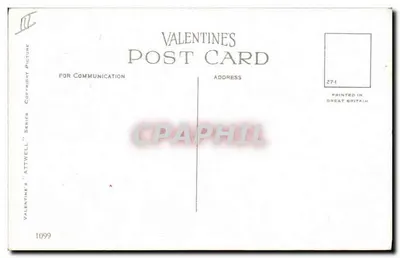 Criança empurrando um jumento — ilustração humorística — Mabel Lucie Attwell, série 'Valentine's' n°1099 — Verso