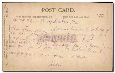 Menina pequena com coroa tricolor — cartão postal da Primeira Guerra Mundial — editor Letter-Art Co., série No. 150 — Verso