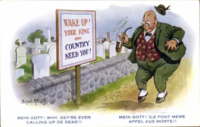 Apelo aos mortos — caricatura de Donald Mc Gill — Inter-Art Co. British Manufacture, No. 208