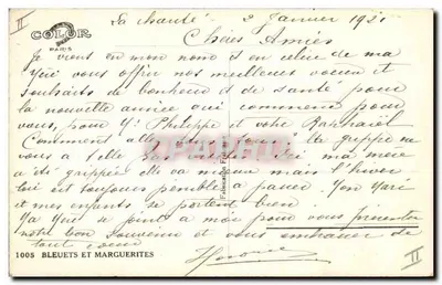 Bouquet of bluebells and daisies — publisher COLOR, Paris, no. 1005 — Back