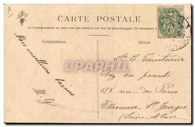 Stary mężczyzna grający na skrzypcach obok dziecka — Piosenki Botrela ilustrowane przez E.H. — n° 313 — Rewers