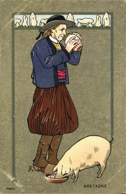 Femme bretonne avec un porc — Bretagne — GERIN, Paris