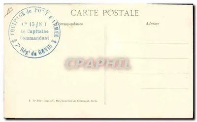 Frau und hingerichteter Soldat — satirische Karikatur — E. Le Doley, Verlag 127, Boulevard de Sébastopol, Paris — Rückseite