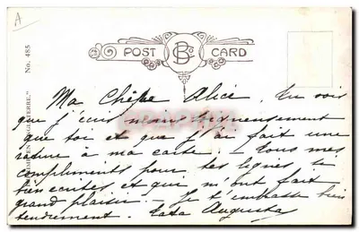 Menina olhando para o seu reflexo em um espelho — D. TEMPEST — editor B.C. No. 485 — Verso