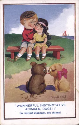 Bilhete postal antigo Fantasia Ilustrador Crianças Donald Mc Gill