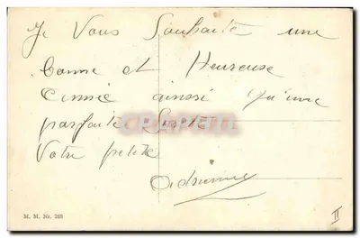 Dziecko w koszyku z wawrzynem — kartka z życzeniami — M. M. Nr. 288 — Rewers