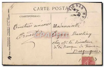Mulher em traje festivo com porco — Boa Ano — Oranotypie, Steglitz 1904 — Verso