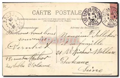Les Sables d'Olonne — kobieta w lokalnym stroju trzymająca parasol — N°7 z kolekcji G.L.D. z Nantes — Rewers