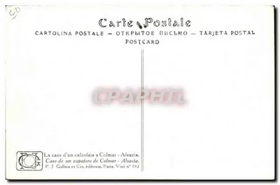 Dom cieśla w Colmarze - Alzacja — J. J. Waltz (Hansi) — wydawnictwo P. J. Gallais et Cie, Paryż, n°182 — Rewers