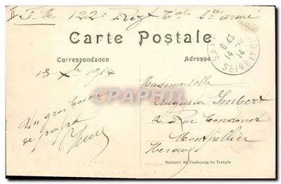 Bilhar no parque do castelo de Gué-à-Tresme — Guerra de 1914 — editor A. R. — Verso