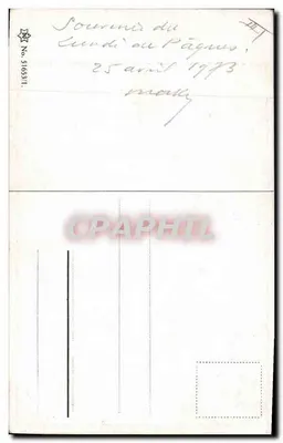 복장을 입은 어린이가 문짝 위에 앉아 있는 모습 — Fred Spurgin의 일러스트 — 발행사 미확인 — 뒷면