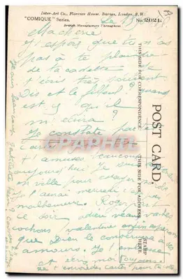 Criança brincando com um círculo diante de um cartaz de recrutamento — Inter-Art Co. Florence House, Barnes, Londres, S.W. — Série 'COMIQUE' n°2021 — Verso