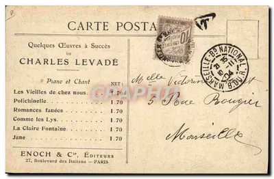 Charles Levadé — Portret z partiturą i podpisem — Enoch & Cie, Paryż — Rewers