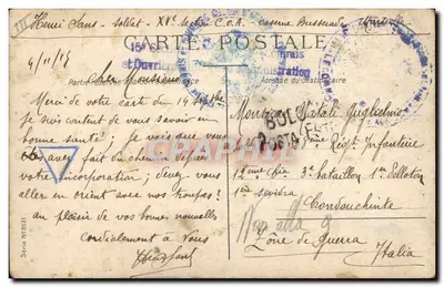 Deux soldats en conversation — scène de camp militaire — éditeur Henriot — Verso