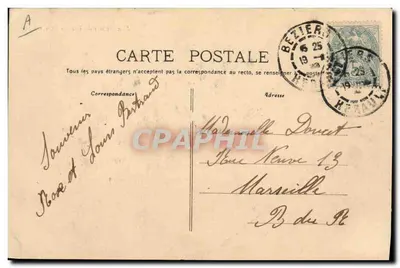 Stara pocztówka Teatr La Vestale na Arenach w Beziers w 1906 roku — Rewers