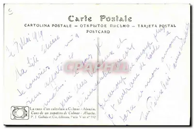 Dom cieśla w Colmarze - Alsacja — J. J. Waltz (Hansi) — wydawca P. J. Gallais et Cie, Paryż, n°182 — Rewers