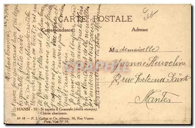 Deux enfants alsaciens — scène de rue avec église et drapeaux français — éditeur HANSI, n° 10 — Rückseite