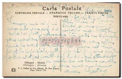 Oltingen - Alsácia — paisagem com árvore e casa — J. J. Waltz (Hansi) - 27 — Verso