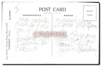 Criança feliz diante de um colega doente — Donald McGill — Inter-Art Co. Série COMIQUE, No. 3793 — Verso
