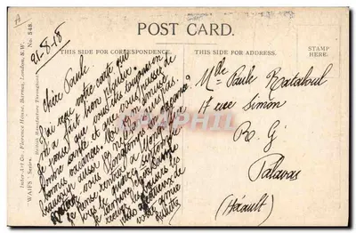 Dois crianças se beijando — Fred Spurgin — Inter-Art Co. No. 548 — Verso