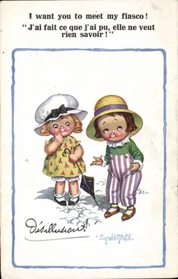 Bilhete postal antigo Fantasia Ilustrador Donald Mc Gill Crianças
