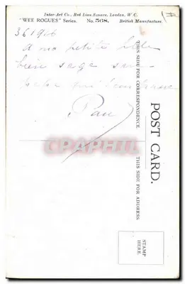 Menina pequena e gato preto — Fred Spurgin — Série 'Wee Rogues' n°568 — Verso