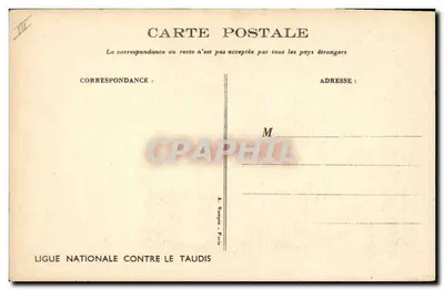 Criança e porco na cozinha — ilustração de Roullot — Ligue Nationale Contre le Taudis — Verso