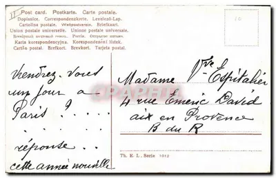Cachorro em uma cesta — com pequenos cães — Th. E. L. Série 1012 — Verso