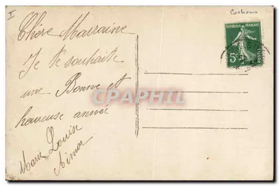 Menina segurando um cesto com um porco de cerâmica — Coëhors, França — Verso