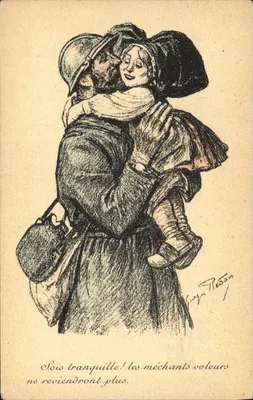 Soldado beijando uma mulher — ilustração de Guy Resson — editor Devambez, Paris, n° 123