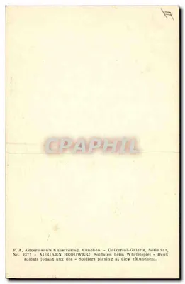 Dwaj żołnierze grający w kostki — A. Brouwer — F. A. Ackermann's Kunstverlag, Monachium, seria 2877 — Rewers