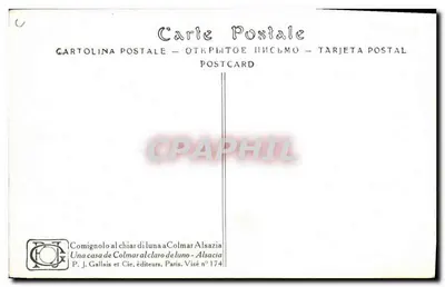 Pignon sob a luz da lua em Colmar-Alsácia — J.J. WALTZ (HANSI) — editor P. J. Gallais et Cie, n° 174 — Verso