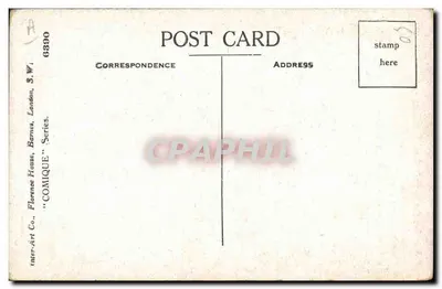 Kunde und Verkäufer in einem Krawattenladen — Comique-Serie — Inter-Art Co., Florence House, Barnes, S.W.1 — Rückseite