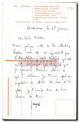 F. Chopin komponujący « Les Préludes » — L. Balestriéri, nr 1245 — Rewers