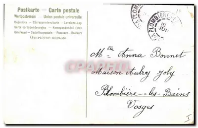 Fiolety w koszyku — kartka pocztowa z PLOMBIÈRES-LES-BAINS — wydawca nieznany — Rewers