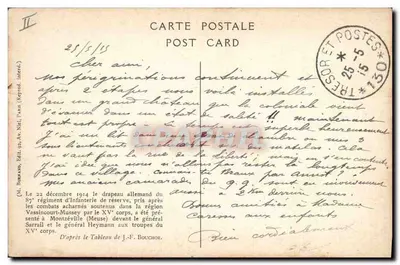 Zdjęcie zdobycia flagi niemieckiej 87. pułku piechoty rezerw — Montzéville (Meuse) — J.F. Bouchoir, wydawca — Rewers