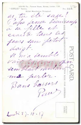 Enfants partageant un dessert — Fred Spurgeon — Inter-Art Co. 'GIRLIE' Series n°524 — Verso