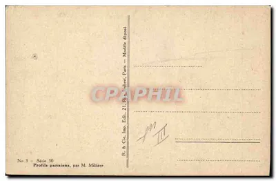 Femme en robe antique — scène de prière devant un encensoir — Profils parisiens, par M. Millière, n°3, série 30 — Rückseite