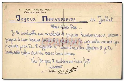 Gentiana de Koch — Gentiana Kochiana — Edição de Arte Grenoble — Verso