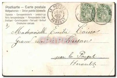 Pigé en costume de dandy offrant un cœur à une jeune femme — éditeur 'Le Pouget' n°435 — Verso