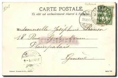 Donna con maiali — Auguri sinceri — Clément, Tournier & Co., Ginevra, Serie 702 — Verso