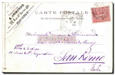 No País Bretão — Cena de aldeia com mulher e homem com porco — editor Raphaël Tuck & Fils, série 230 — Verso