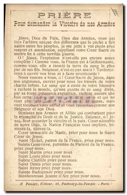 O Sagrado Coração protege a França e seus Aliados — A Virgem Maria e os Santos Protetores da França — H. Vauvley, editor, 46, Faubourg-du-Temple, Paris — Verso